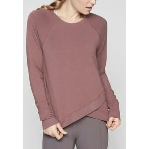 ATHLETA BEYOND SOFT BERRY LONG SLEEVE CRISS CROSS SWEATSHIRT TOP Sz XS